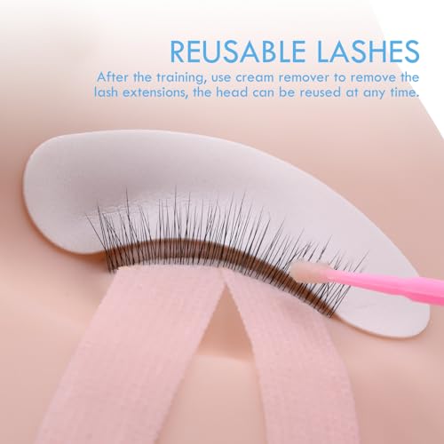 Miuffue Lash Mannequin Head with 3 Lash Layers, Practice Training Manikin for Makeup and Eyelash Extensions, Soft-Touch Silicone Rubber Flat Doll Head