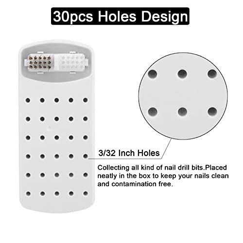 2 In 1 Nail Drill Bits Holder & Nail Drill Bits Cleaner Case,30 Holes Dustproof Nail Art Drill Bits Stand for Nails Display Organizer Container Manicure Tools (Not Include Nail Drill Bits) White