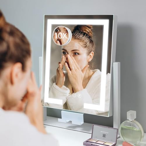 Kottova Lighted Makeup Mirror, Hollywood Vanity Mirror with Lights, Three Color Modes, Smart Touch Control, with Detachable 10X Spot Mirror, Metal Frame, 360¡Æ Rotation£¨14.1in,White£©