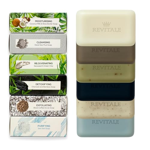 REVITALE Natural Cleansing Soap Bars Set ? 6 x 100g ? Daily Hand, Face & Body Wash, Shower Soap & Skincare Gift Set