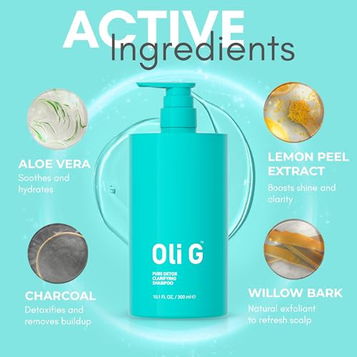 Oli G Pure Detox Clarifying Shampoo 10.1 fl oz / 300 ml ? Deep Cleansing Shampoo with Lemon Extract ? Build-Up Removing, Scalp-Refreshing & Prep-Boosting Formula for All Hair Types