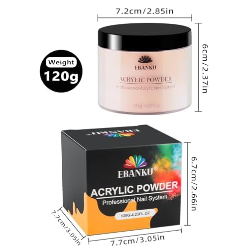 EBANKU Nude Colors Acrylic Powder for Nails, 120g/4.23oz Acrylic Powder Large Capacity Professional Acrylic Nail Powder for Nail Acrylic Extension, Nail Carving, Long-Lasting, No Nail Lamp Needed