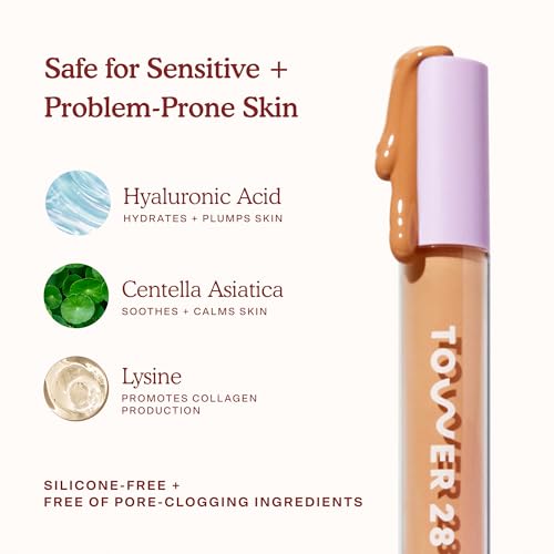 Tower 28 Beauty Swipe Serum Concealer - Hydrating Buildable Medium-Coverage Concealer with Skincare Benefits for Sensitive Skin - Shade 4.0 DTLA, Light with Cool Undertones, 0.22 Fl Oz