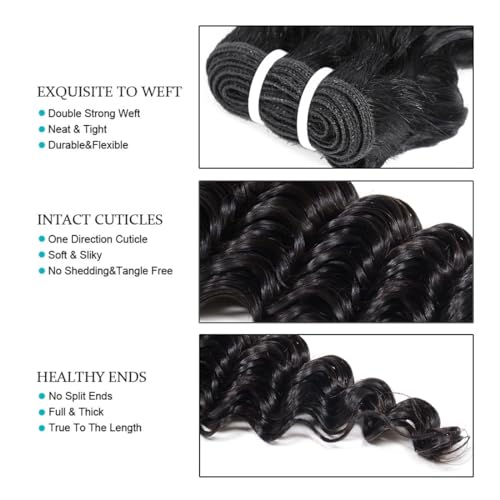 Deep Wave Human Hair bundles 14 Inch 12A Grade Brazilian Human Hair 100% Virgin Weave Bundles Human Hair for Black Women (14'' 14'' 14'' 14'')