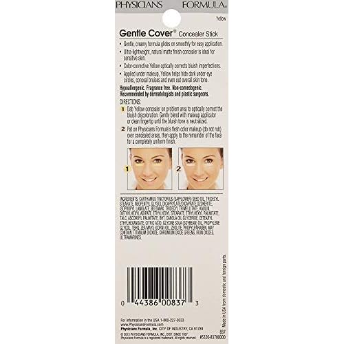 Physicians Formula Gentle Cover Concealer Stick, Yellow For Blemishes, Under-Eye Circles & Skin Imperfections