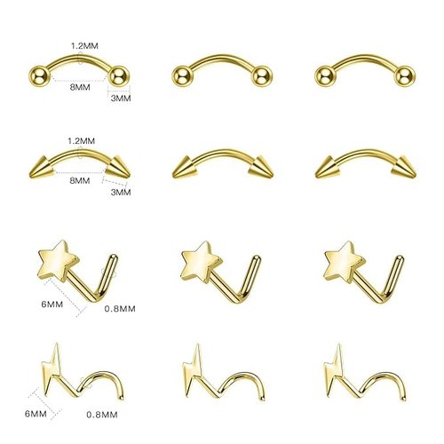 Xpircn 80Pcs Piercing Kit 316L Stainless Steel Belly Button Ring Ear Nose Septum Piercing Jewelry 20G 18G 16G 14G 12G Piercing Tools with Clamps Gloves for Body Piercing