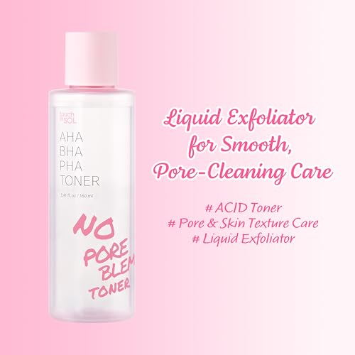 TOUCH IN SOL No Poreblem AHA BHA PHA Toner - Glycolic & Salicylic Acid Liquid Exfoliator - Makeup Prep & Pore Cleanser - Exfoliate, Soothe & Refresh Skin for Brighter Complexion