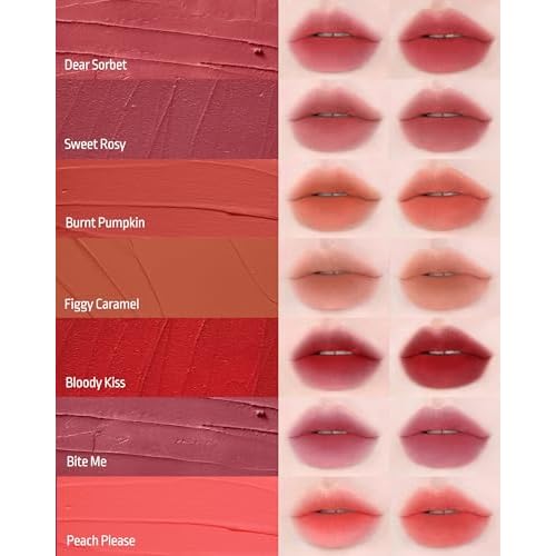 HEVVYMAKEUP Blurring Effect Lip Tint - Airy Velvet Matte Lips - Vegan, Longwear, Vibrant, Buildable Creamy Soft Texture - Korean Lip Makeup, Sweet Rosy, 0.13 fl.oz.