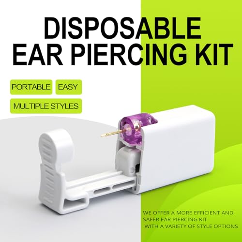 2 psc Ear Piercing Kit, Disposable ear piercing gun tool, pre-installed with gold 3mm pea earrings, at Home Self Piercing Kit (Little golden ball)