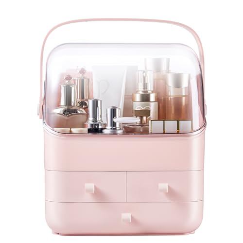 Large Makeup Organizer w Drawers Beauty Organizer Makeup Box Holder Vanity Organization Desk Countertop MakeUp Organizers Bathroom Counter Organizer Skincare Cosmetic Case Stand Dustproof Lid Gift