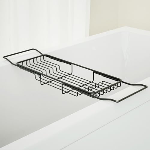 Stainless Steel Bathtub Caddy Tray, Expandable Bath Tub Tray Table, Adjustable Bathroom Tray, Bath Organizer Tub Shelf,Black,26.8~35.4in