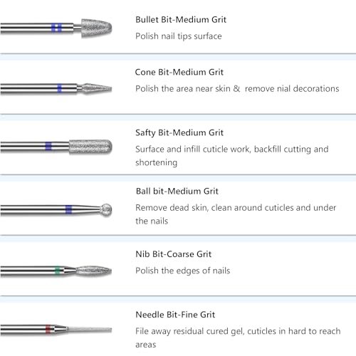 13PCS Nail Drill Bits Set, 3/32¡± Professional Nail Drill Bits, Tungsten Carbide Ceramic Efile Cuticle Remover Bits with Brush, Brocas para u?as for Home Salon Nail Manicure