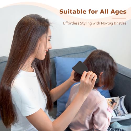 Detangler Hair Brush for Wet & Dry Hair, No Tangle Wave-shaped Soft Bristle Hairbrush for Reduces Breakage, Lightweight Travel Brush Detangling All Hair Types, Black
