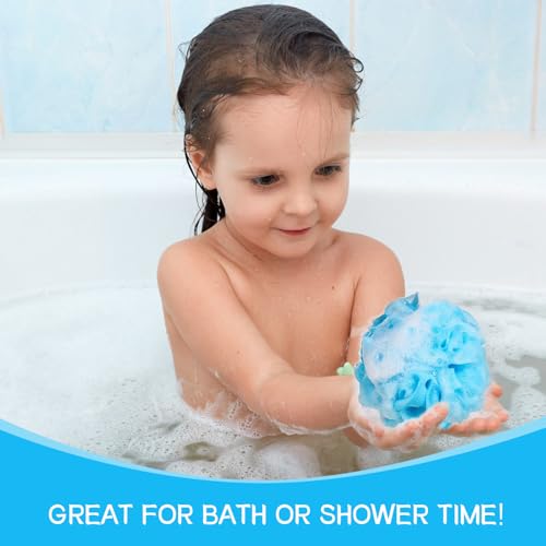 Loofah Sponge Shower Loofahs Bath Sponges Mesh Balls for Women Men Bathing Accessories Body Wash Back Scrubber 50g Soft Pouf Body Scrubber Loofahs Puff Pack, Exfoliate, Cleanse, Soothe Skin (4 Colors)