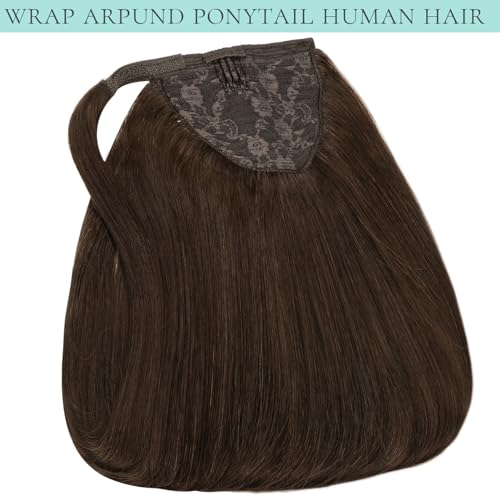 Remy Ponytail Extension Human Hair Straight 18 Inch Pony tails Hair Extensions Silky Long Straight 100% Natural Hair Ponytails for Women Virgin New Light Brown 80g