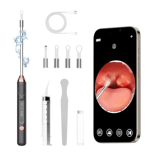 Tonsil Stone Remover with Camera£¬Tonsil Stone Removal Tool with LED Light£¬TonsilCleaner for Tonsil Stone Removal£¬Tonsillolith Removal Tool with 4 Head £¬Attachments for iOS & Android (Black and Gold)