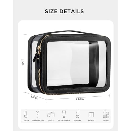 HBlife Clear Makeup Bag Organizer, Portable Travel Toiletry Cosmetic Bag Case for Women, Large Make Up Bag Makeup Train Case Transparent Storage Bag Pouch with Handle(Black)