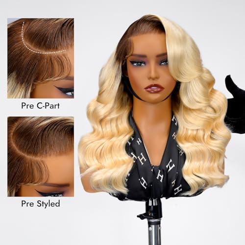 Wiggins Ombre 4/613 Blonde Layered Wig Human Hair Body Wave 6x8 Pre Cut Layered Human Hair Wig Side Part Glueless Wigs Pre Plucked Wigs For Black Women Beginner Friendly 16 Inch