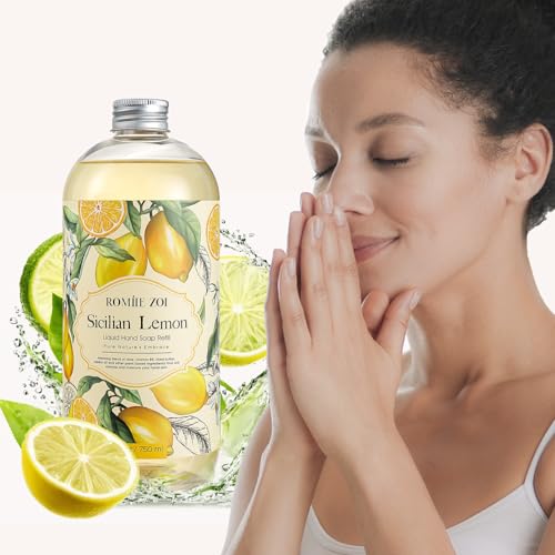 ROMIIE ZOI Lemon Scent Liquid Hand Soap Refills - Natural, Gentle & Moisturizing Formula - Family Size 3 Pack, Ideal for Liquid Soap Dispensers in Kitchen & Bathroom