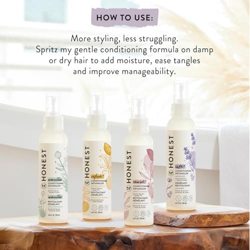 The Honest Company Fragrance-Free Conditioning Hair Detangler Tear-Free Hypoallergenic Leave-In Conditioner and Fortifying Spray for Sensitive Skin 4 fl oz