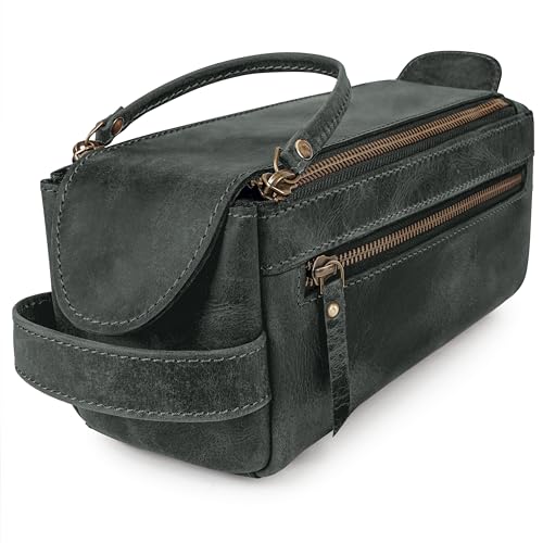 LUXEORIA Genuine Leather Toiletry Bags for Men and Women, Handmade Premium Leather Dopp Kit and Shaving Bag, Cosmetic Bag for Womens and Mens, Travel Essentials & Organizers