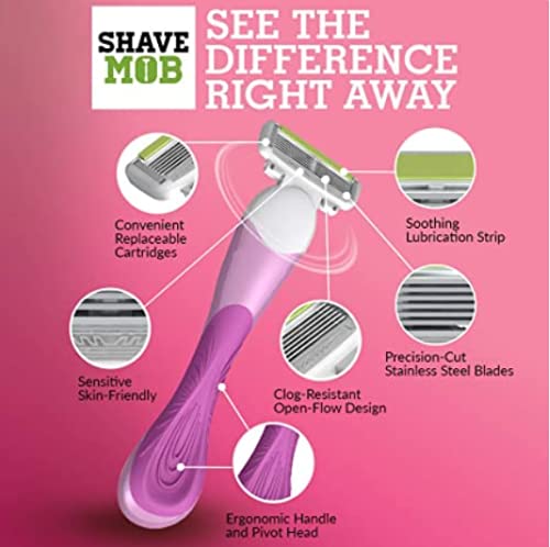 ShaveMOB 4-Blade Women's Razor Kit (Flex Head Handle + 24 Refills) - The Purist Shaving Kit