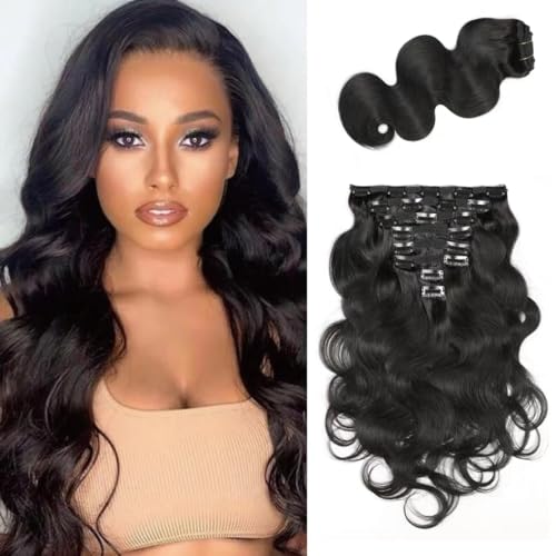 Body Wave Clip Ins Human Hair 8Pcs/Set 120 Gram Body Wave Clip in Hair Extensions 10A Brazilian Virgin Human Hair for Black Women Natural Black Color 24 Inch