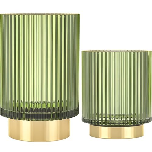 Makeup Brush Holder Organizer, Heavy Crystal Glass Brush Storage Holder, Vintage Cosmetic Make Up Bathroom Brushes Cup Pen Pencil Toothbrush Holder Striped Vase (S+L (green))