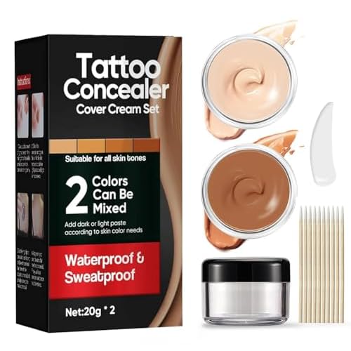 Tattoo Cover Up Makeup, 2 Colors Tattoo Cover Up Concealer, Suitable for Scars, Vitiligo, Spots, Waterproof and Sweatproof