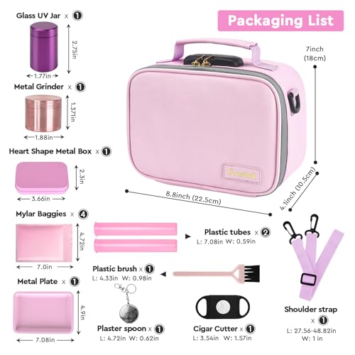 PU Leather Storage Bag with 10 PCS Accessories, Portble Organizers Locking Box Case and Great Gift for Women, Childproof Storage Container Box 9 X 6 X 4 Inches (Pink)