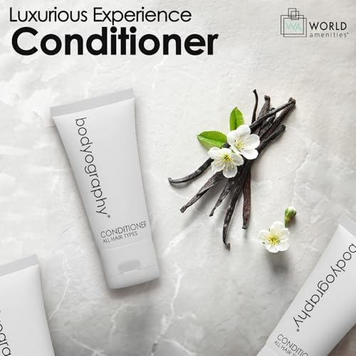 World Amenities - Bodyography blanc - Bulk Conditioner | 300 Count | Vanilla White Tea, Mini Size Toiletries (100% Recyclable Tube with Flip Top Cap) Hotel Amenities, Suitable for All Hair Types