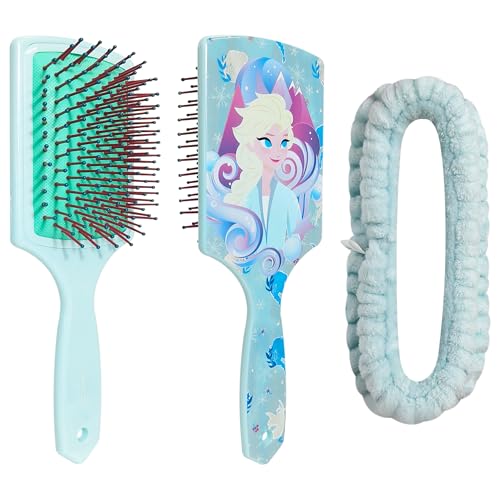 LUV HER Frozen Kids Hair Brush & Spa Headband Set for Girls - Features Elsa - Fun Grooming Kit for Detangling, Styling & Skincare - Soft & Stretchy, One Size, Ages 3+
