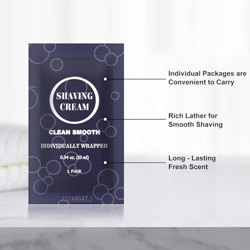 Travel Shaving Cream for Men, Individually Wrapped Mini Shaving Cream in Bulk, Disposable Travel Size Toiletries Amenities Vacation for Hotel, Shelter/Homeless/Nursing Home/Charity 0.34 oz (30 Pack)