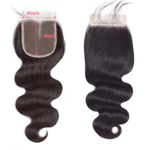 4x4 Lace Closure Human Hair Body Wave Transparent Lace Closure Free Part 100% Unprocessed Brazilian Human Hair Closure 150% Density Pre Plucked With Baby Hair Natural Black Color 20 Inch