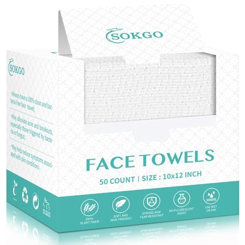 Disposable Face Towels, Facial Cleansing Cloths, Extra Soft Makeup Removing Cleansing 10"¡¿12" Face Towelettes, Skin Care and Makeup Removal, 100% Pure Plant Fiber