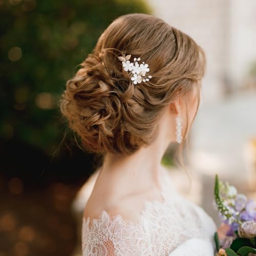 5Pcs Bridal Hair Pins, Peal Flower Hair Pins Gold Wedding Hair Piece Hair Accessories Hair Flowers for Women Girls
