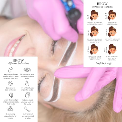 PMU Permanent Makeup Eyebrow Aftercare Card | 50 packk 2 x 3.5 Inch business card size | Tattoo Aftercare for Brow Microblading Ombre and Lip Blush