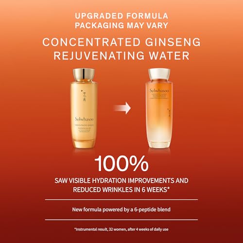 Sulwhasoo Concentrated Ginseng Rejuvenating Water- Korean Ginseng & Peptide Hydrating Face Toner with Niacinamide, Hyaluronic Acid & Glycerin for Wrinkles & Firmness, 5.07 fl. oz.