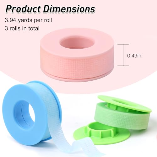 Obeyalash 3 Rolls Lash Extension Tape Silicone Gel Eyelash Tape for Lash Extensions, Latex Free Sensitive Skin, Micropore Breathable, Pain-Free Removal for Makeup Supplies(1in x 4yd,Green Blue Pink)