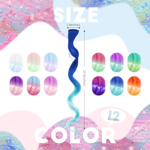 Dreamlover Girls Clip In Rainbow Hair Extensions, Mix Colored Hair Extensions for Kids, Dual-color Curly Hairpieces for Halloween, 24 Pieces