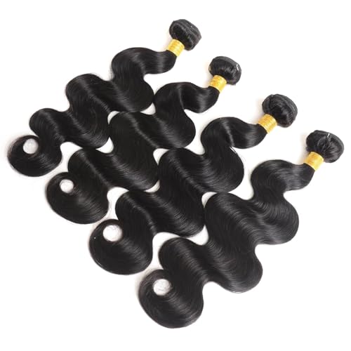 12A Body Wave Bundles Human Hair 24 24 26 26 Inch 4 Bundles Human Hair Unprocessed Brazilian Body Wave Hair Extensions for Women Natural Black