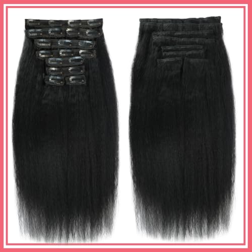 Clip in Hair Extensions Real Human Hair Extensions 110g 8Pcs/Set Kinky Straight Brazilian Human Hair Clip in Extensions for Women Seamless Clip Ins for Black Women Double Weft with 20Clips (14Inch)