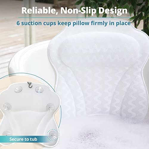 Bath Pillow for Tub, Luxury Bathtub Pillow Head and Neck Support, Relaxing Spa Cushion Head Rest for Tub, Bathtub Accessories for Women and Men with Quick Drying 3D Air Mesh Portable Washable