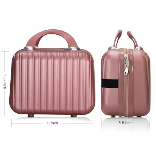11 inch Hard Shell Cosmetic Case Makeup Travel Case Organizer Bag Small Portable Make up Train Hand Luggage with Elastic Strap ABS Mini Suitcase Gifts for Her.