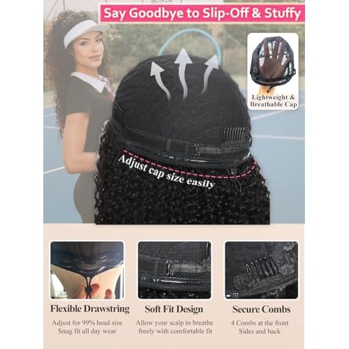 Burmese Curly Half Wigs for Black Women 24 Inch 3 In 1 Half Wig Human Hair Drawstring Fit Flip Over Wig Human Hair Glueless Headband Wigs for Beginner Natural Hairline Leave Out with Curly Edges