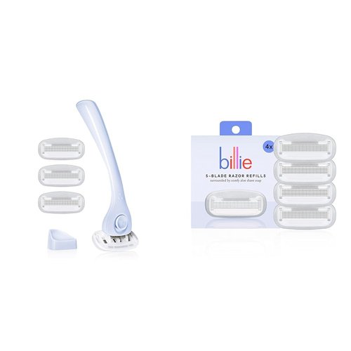 Billie Razors for Women Shave Kit – Women’s Razor + 4 x 5-Blade Razor Refills + Magnetic Holder – Cool Blue & Women’s Razor Refill Blades 5-Blade Cartridges - 4 count
