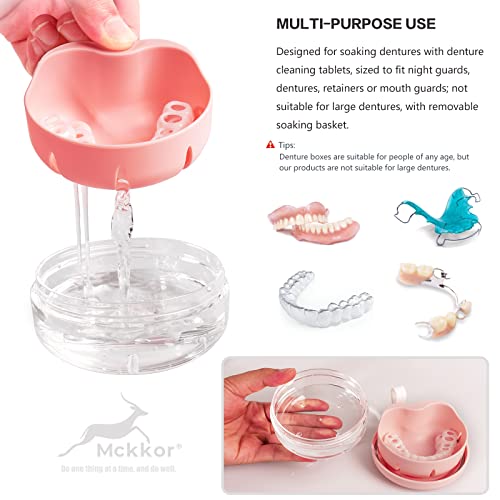 Denture Case, Definitely No-Leak Denture Bath Box for Traveling Perfectly, Denture Cup with Strainer & Mirror(Pink)