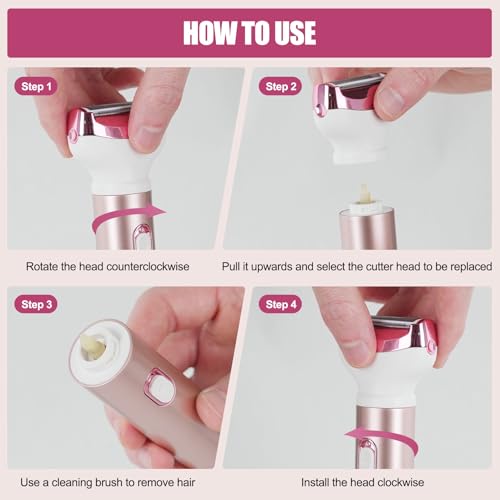 Women Face Epilator, 4-in-1 Portable Design Facial Epilator, Rechargeable Facial Hair Removal for Women & Men, Waterproof Facial Shaver for Face, Ears, Nose, Eyebrow, Body