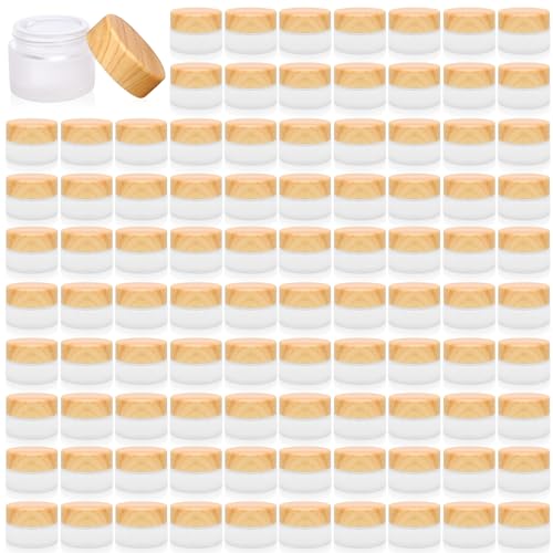 64 Pcs Glass Cosmetic Containers 5 Grams Round Frosted Cosmetic Jars with Leak proof lids Empty glass sample Jars Scrub Balm Lotions Sample Containers for Makeup Lotion Lip Balm Eye Cream