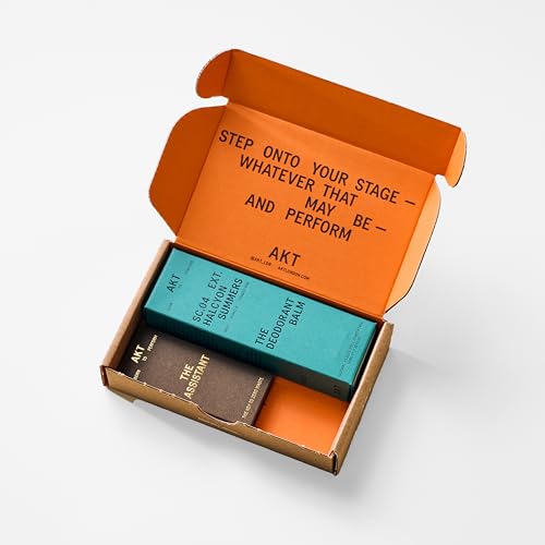 AKT, THE DEODORANT BALM. Award winning, multi-use, natural deodorant. Plastic Free. Gender Free. Aluminium Free. 100% effective ? 1 tube lasts up to 3 months. SC.04 HALCYON SUMMERS. 50ml/1.76 FL.OZ